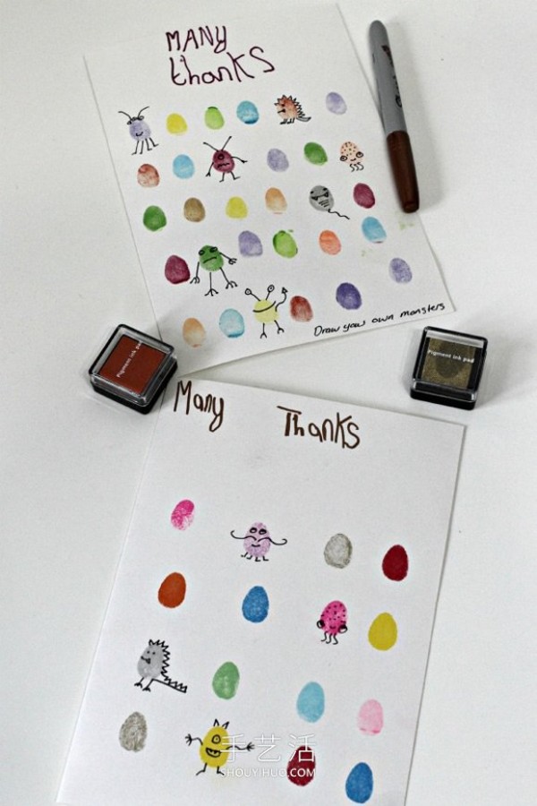 Fingerprint MonsterHandmade thank you cards are super simple