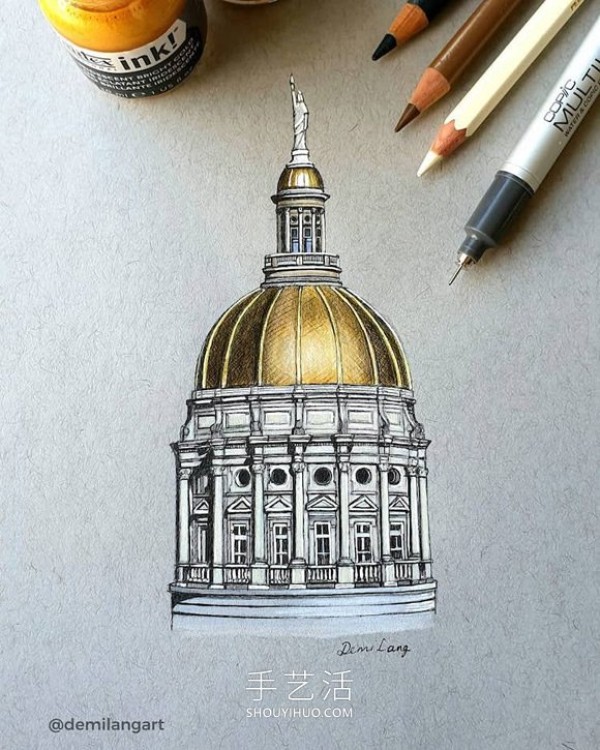 Self-taught artist sketches precise and detailed architectural drawings