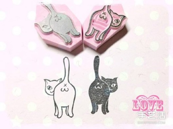 Cute and fresh cat, bird and flower rubber stamp pattern material