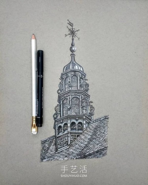 Self-taught artist sketches precise and detailed architectural drawings