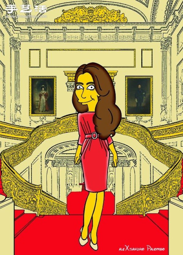 Simpsons spoof illustration: Yellow-skinned Princess Kate is equally fashionable