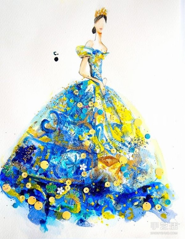 Nail polish art fashion painting uses nail polish to draw a gorgeous evening dress