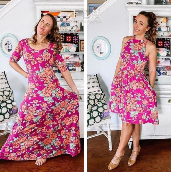 She transforms outdated thrift store dresses into trendy dresses