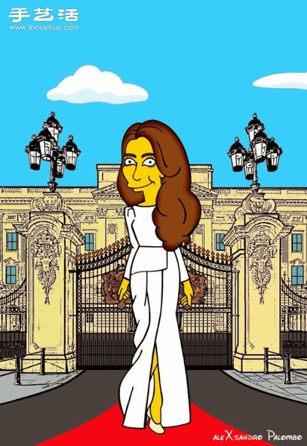 Simpsons spoof illustration: Yellow-skinned Princess Kate is equally fashionable