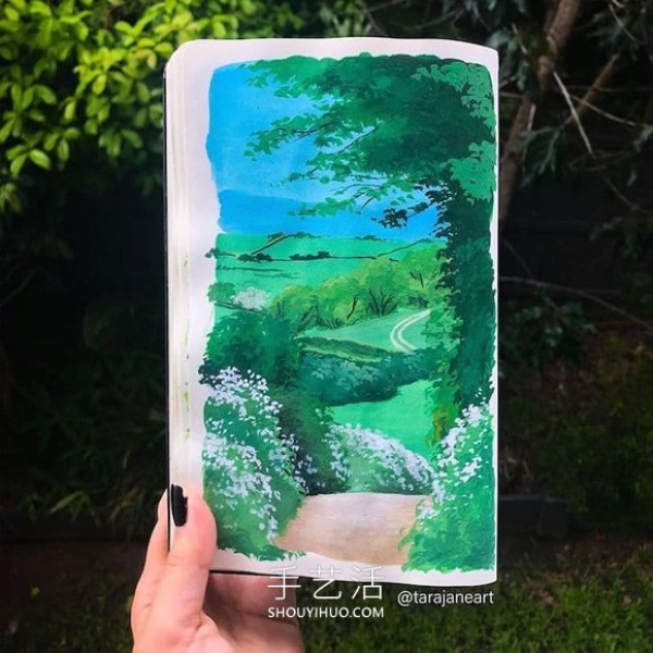 Inspired by Ghibli movies, dreamy landscape paintings fill her sketchbookFull of her sketchbook