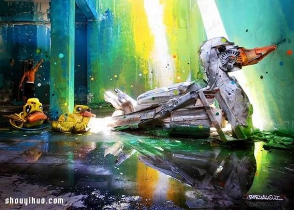 Use the waste and garbage on the street to DIY shocking graffiti art