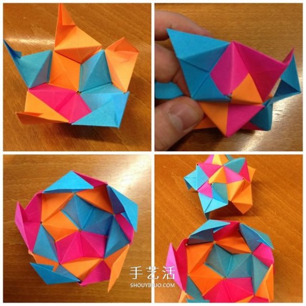 Illustrations of folding origami icosahedron, beautiful desktop decoration! 