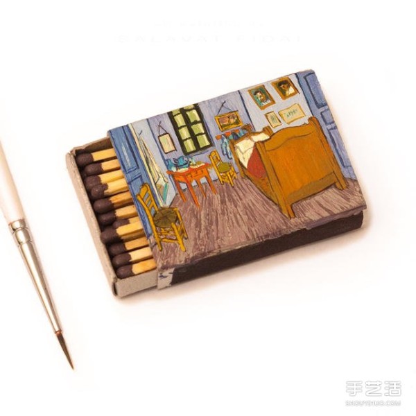 Micro Art: Hand-painted Van Goghs classic paintings on matchboxes