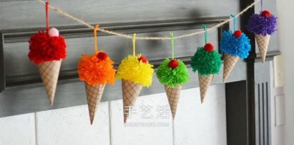 Wool handmade ice cream DIY vibrant summer hanging ornaments