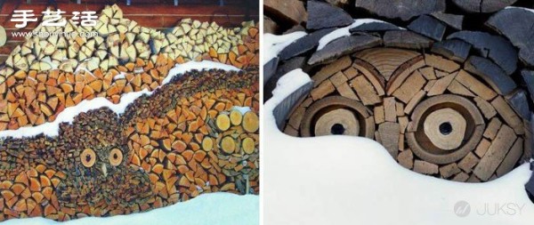 82-year-old grandpa used collected wood blocks to DIY mosaic owl