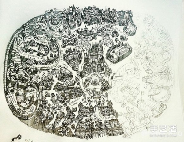 Reduce the entire Tokyo Disneyland directly into a detailed rubber stamp