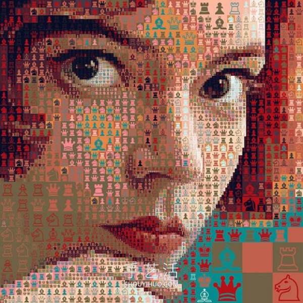 Chess symbols form a mosaic style "The Queens Gambit" stills