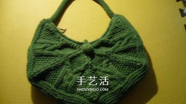 Illustrated tutorial on how to knit a shoulder bag with handmade wool