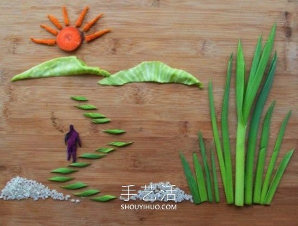 Childrens vegetable platter painting is simple and cute