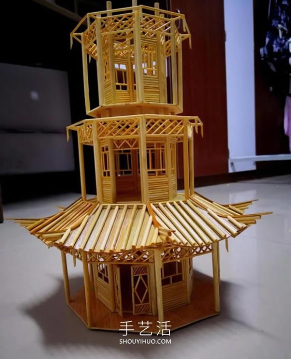 Tutorial on how to make ancient pagodas with disposable chopsticks