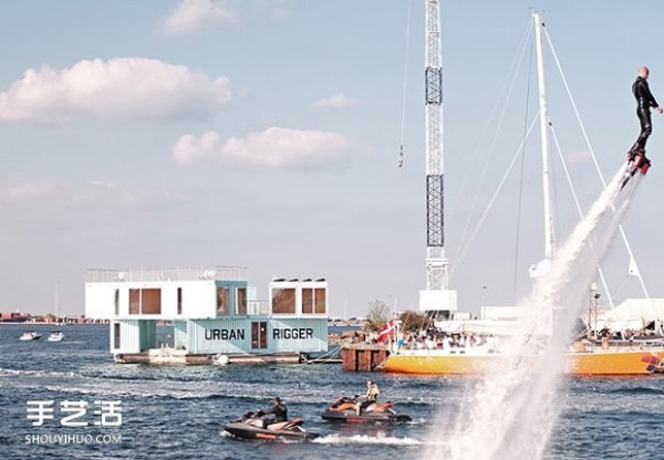 Container houses floating on the harbor are affordable dormitories for students