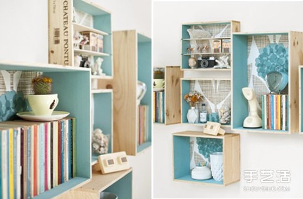 Illustration of how to transform waste drawers into combined wall storage cabinets