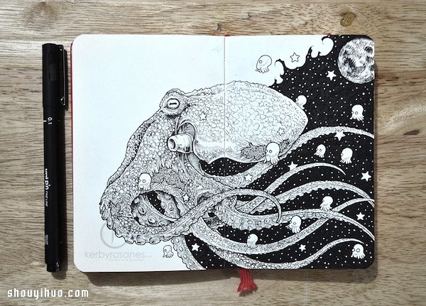 Using ordinary black pens to create exquisite paintings