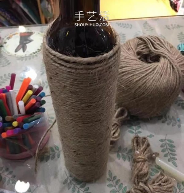 How to make your own hemp rope vase, simple reuse of red wine bottles! 