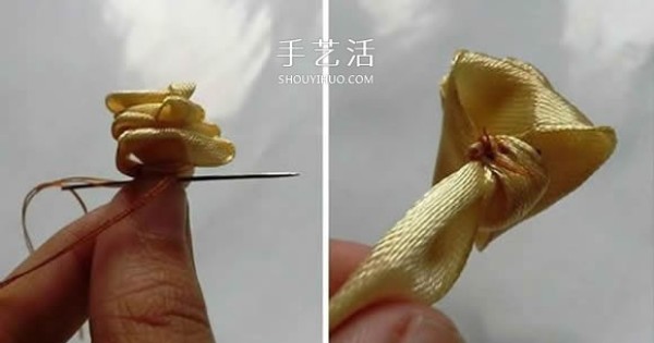 Illustration on how to fold a rose on a ribbon and DIY a nice-looking rose ring