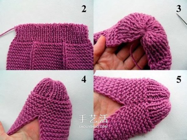 The knitting method of floor shoes and the weaving method of stick knitted floor socks