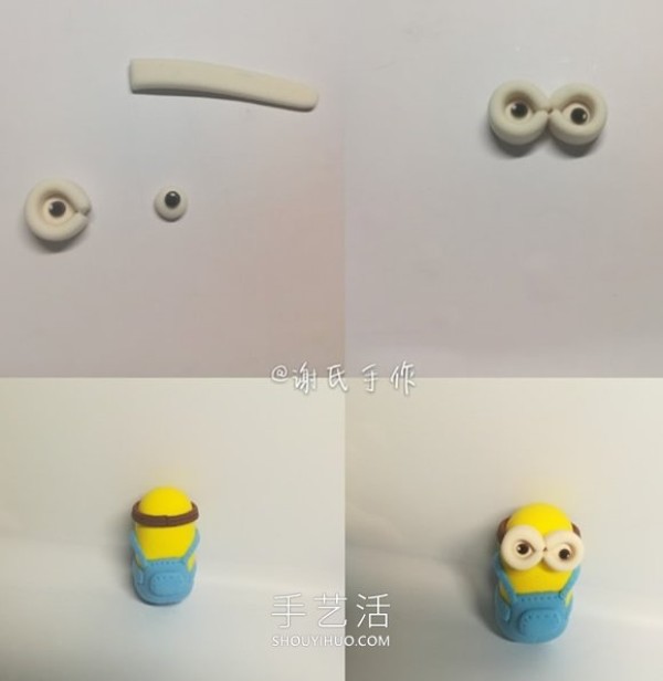 Illustration of how to make a minion with a hat by hand using ultra-light clay