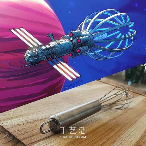 Reconstruction of daily household items! Spectacular spaceship drawing design