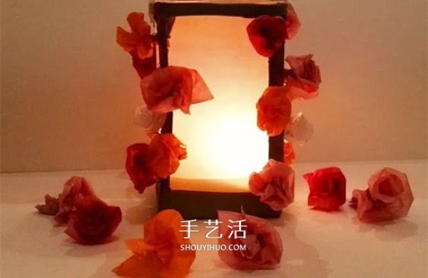 How to make milk boxes into lanterns, how to make beautiful flower lighting with pictures