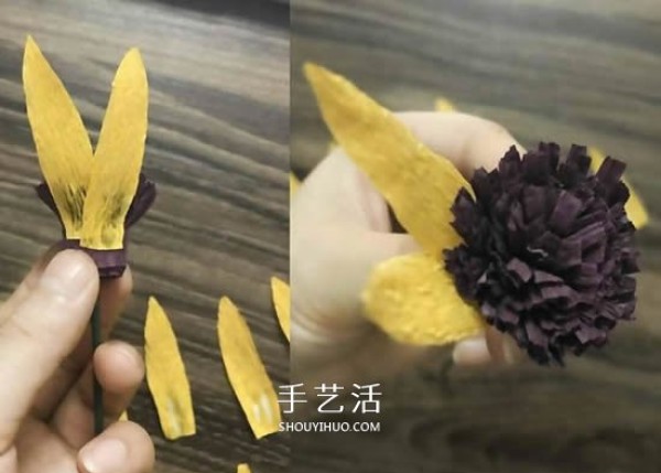 DIY hand-kneaded paper sunflower method, easy to learn to make sunflowers