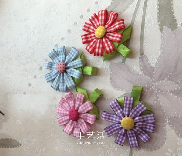 Illustration of how to make handmade flower hair accessories with ribbons