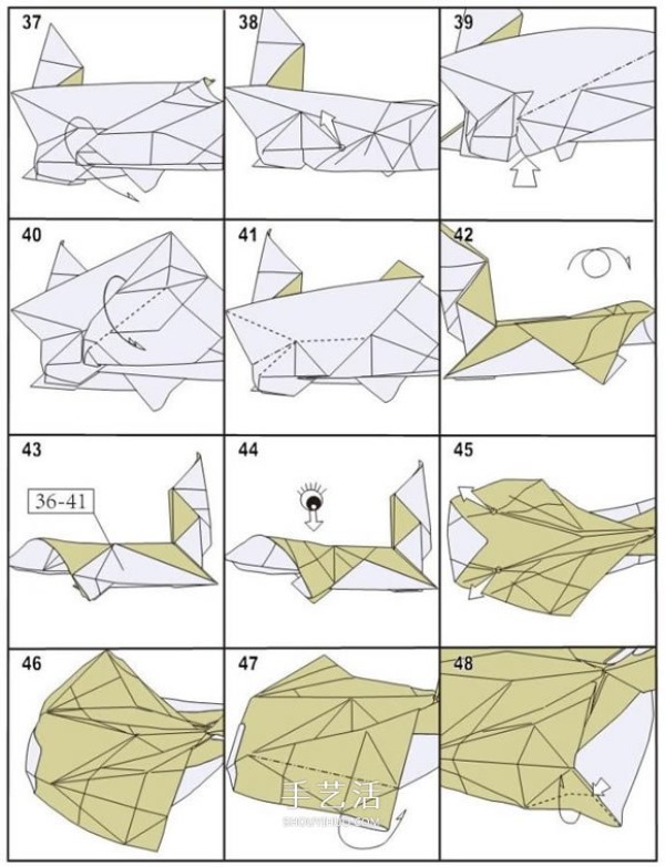 The shape is super realistic and natural! Step-by-step illustration of how to fold HTQ fox