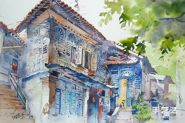 Pictures of landscape watercolor paintings by Malaysian painter Guo Shaopeng