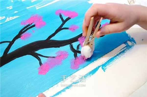 How to use cotton to paint! How to make handmade cherry blossom tree greeting cards for children