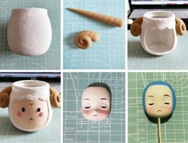 How to make a super cute clay cartoon pen holder with steps