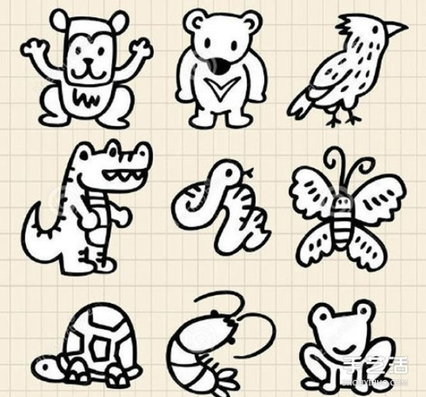 Cute animal simple drawing handbook material pictures, all available in black, white and color! 