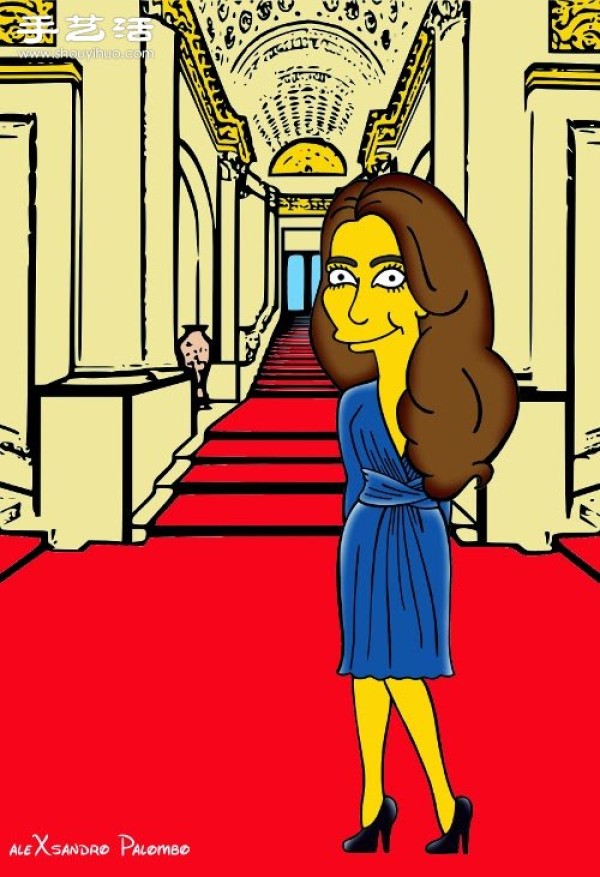 Simpsons spoof illustration: Yellow-skinned Princess Kate is equally fashionable