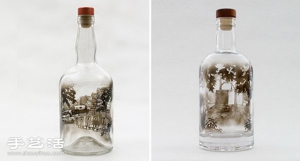 Realistic smoke paintings are drawn on the inner wall of the glass bottle