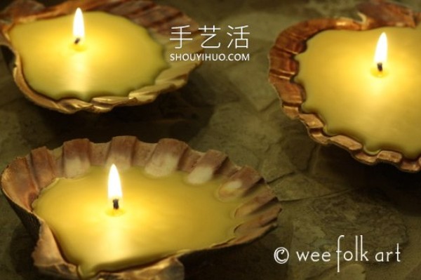 Illustrated tutorial on how to make simple homemade shell beeswax candles