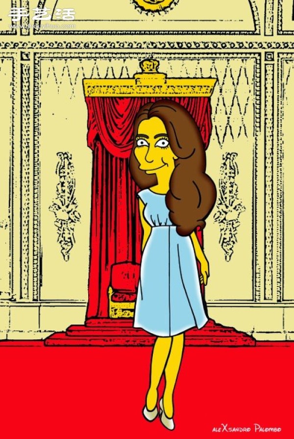 Simpsons parody illustration: Yellow-skinned Princess Kate is equally fashionable