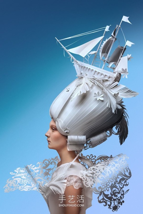 Exquisite handmade baroque style wig made entirely from paper