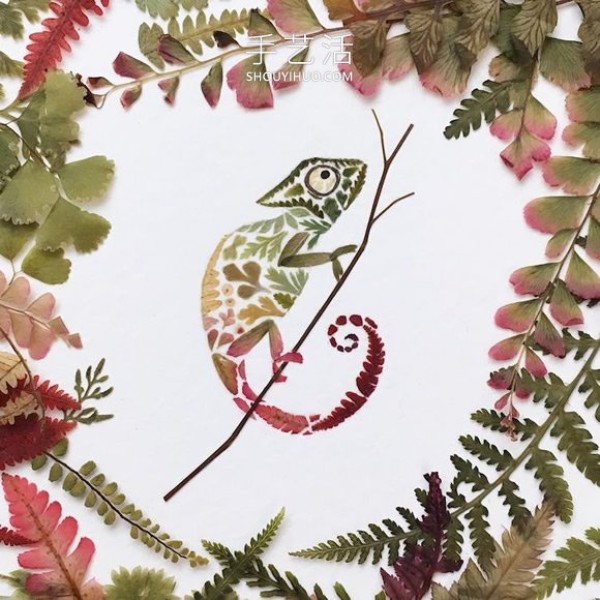 Use pressed flowers and leaves to create beautiful animal illustrations