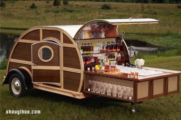 Camper van concept mobile bar designed to open outdoor parties at any time