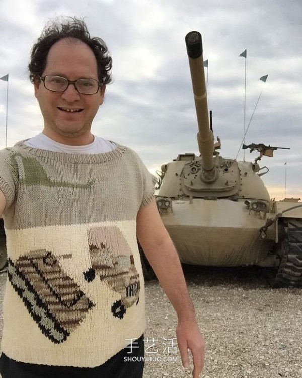 A man knits a sweater by hand, then travels to a specific area to wear it! 