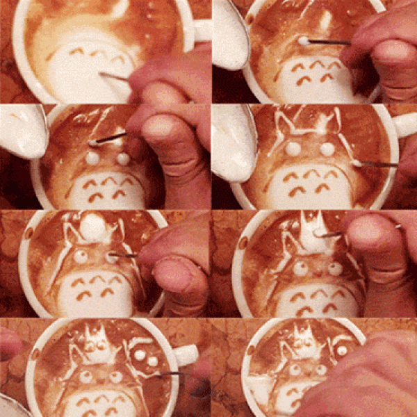 Totoro Coffee Latte Art Making Process, Totoro Latte Art Technique Tutorial