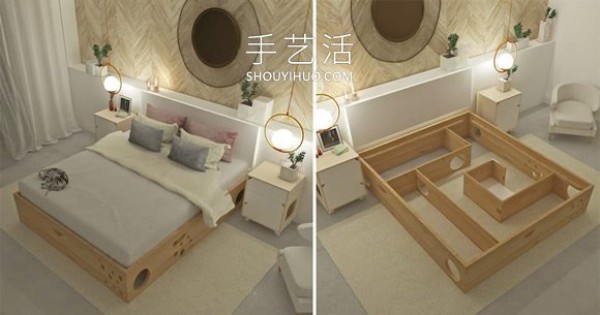 The "maze bed" design where cats can play wildly and feel safe