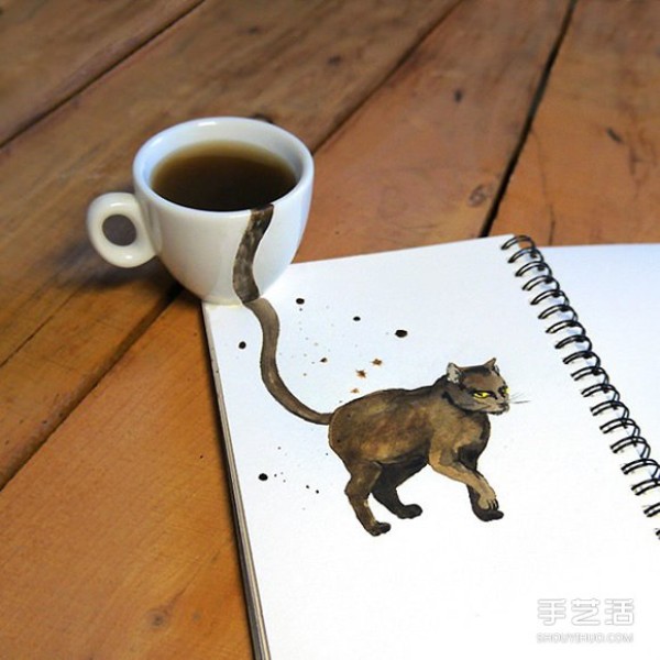 Coffee Cat Illustration: Smell the aroma of strong coffee and you are half awake