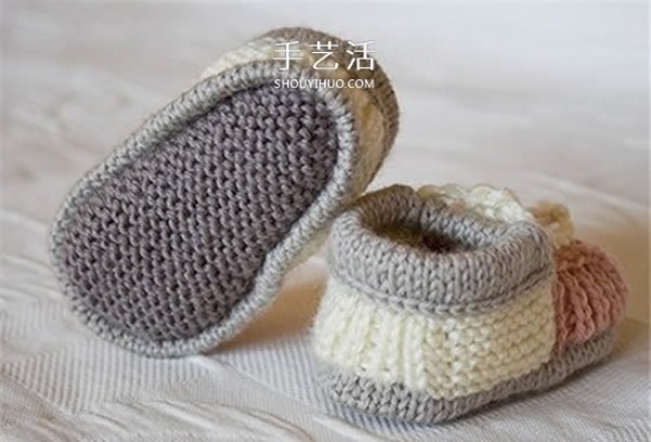 Elegant knitting illustrations of baby shoes warmly protect the babys feet