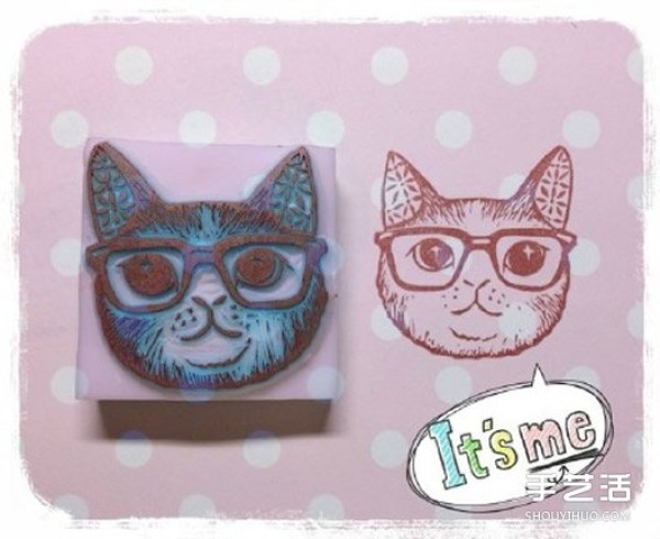 Cute and fresh cat, bird and flower rubber stamp pattern material