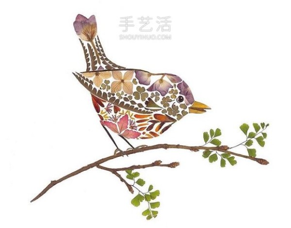 Use pressed flowers and leaves to create beautiful animal illustrations