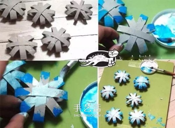 Simple and beautiful hand-making tutorial of snowflake hanging ornaments in rolling paper tubes